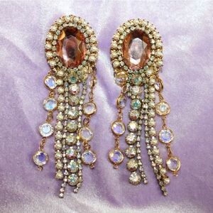 Vintage Dangling clip on rhinestone statement earrings